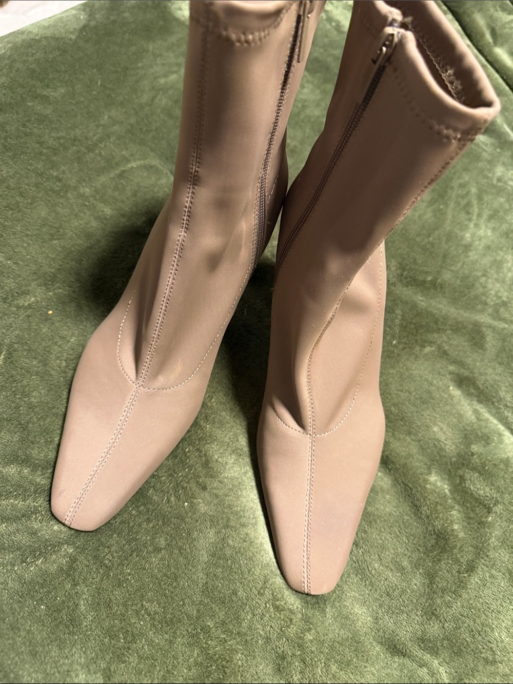 Zara Nude/Taupe Square-Toe Stretch Ankle Boots